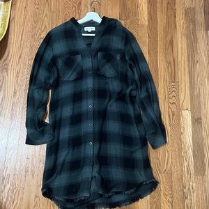 Anthropologie Cloth & Stone green plaid long sleeve shirt dress, xs